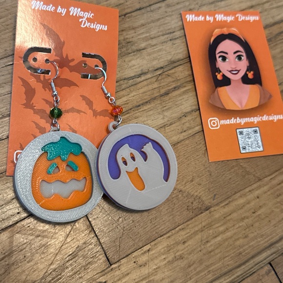 made by magic designs Jewelry - Halloween pillsbury cookie earrings ghost and pumpkin cookie - sterling silver